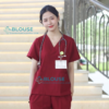 Bộ Scrubs Cổ Tim Màu Đỏ Đô Cao Cấp - Mã SC07