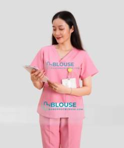 Bộ Scrubs Cổ Tim Màu Hồng Cao Cấp - Mã SC09