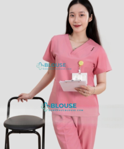 Bộ Scrubs Cổ Tim Màu Hồng Cao Cấp - Mã SC09