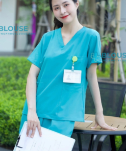 Bộ Scrubs Cổ Tim Màu Xanh Bạc Hà Cao Cấp - Mã SC06