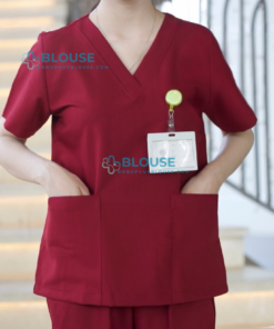 Bộ Scrubs Cổ Tim Màu Đỏ Đô Cao Cấp - Mã SC07