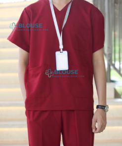 Bộ Scrubs Cổ Tim Màu Đỏ Đô Cao Cấp - Mã SC07