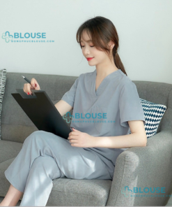 Bộ Scrubs Cổ Tim Màu Ghi Xám Cao Cấp - Mã SC05 (3)