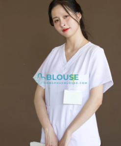 Bộ Scrubs Cổ Tim Màu Trắng Cao Cấp - Mã SC04 (3)