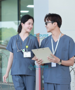 Bộ Scrubs Cổ Tim Màu Xám Đậm Cao Cấp - Mã SC08 (2)