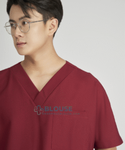 Áo Scrub Nam Cotton Hàn Cao Cấp – Màu Đỏ Đô (2)