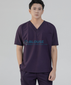 Áo Scrub Nam Cotton Hàn Cao Cấp – Màu Tím Đậm (1)
