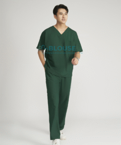 Áo Scrub Nam Cotton Hàn Cao Cấp – Màu Xanh Rêu (2)