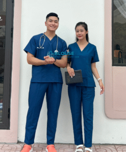 Bộ Quần Áo Scrubs Cổ Tim Màu Xanh Đoàn - Chất Vải Non Nhật