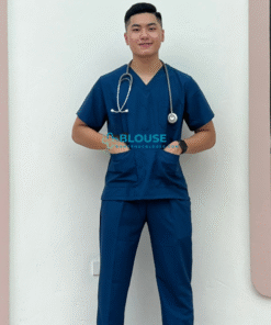 Bộ Quần Áo Scrubs Cổ Tim Màu Xanh Đoàn - Chất Vải Non Nhật2
