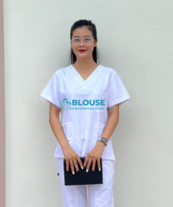 Bộ Quần Áo Scrubs Cổ Tim Màu Trắng - Chất Vải Lon Nhật