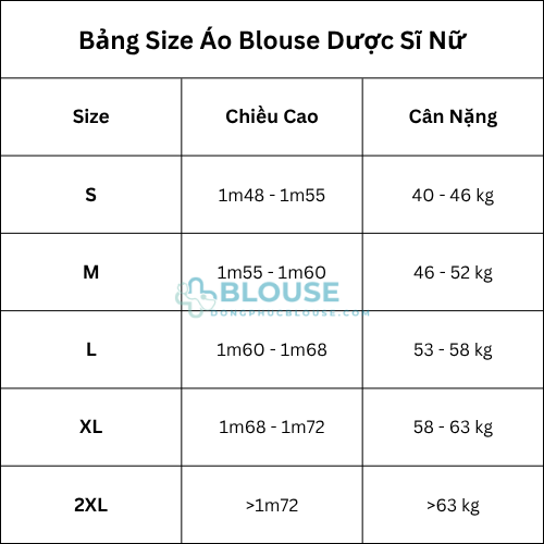 bảng size áo blouse dược sĩ nữ