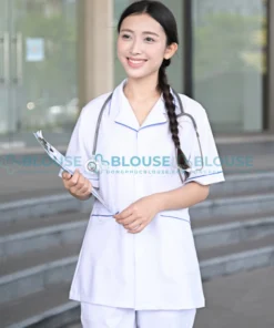 Áo blouse dược sĩ cao cấp viền màu xanh dương5