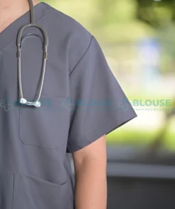 Bộ quần áo scrubs cổ tim cao cấp cho nam màu ghi xám2