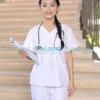 Bộ quần áo scrubs cổ tim cao cấp cho nữ màu trắng2