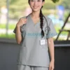 Bộ quần áo scrubs cổ tim cao cấp cho nữ màu xám ghi