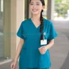 Bộ quần áo scrubs cổ tim cao cấp cho nữ màu xanh cổ vịt3