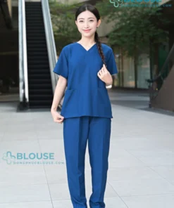 Bộ quần áo scrubs cổ tim cao cấp cho nữ màu xanh sẫm