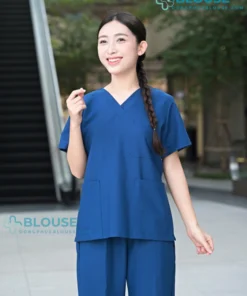 Bộ quần áo scrubs cổ tim cao cấp cho nữ màu xanh sẫm2