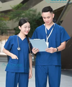 Bộ quần áo scrubs cổ tim cao cấp cho nữ màu xanh sẫm3