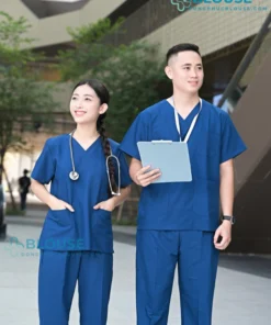 Bộ quần áo scrubs cổ tim cao cấp cho nữ màu xanh sẫm4