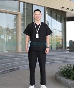 bộ quần áo scrubs cổ tim cao cấp cho nam màu đen
