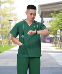 bộ quần áo scrubs cổ tim cao cấp cho nam màu xanh lá