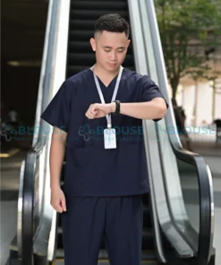 bộ quần áo scrubs cổ tim cao cấp cho nam màu xanh than1