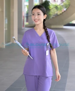bộ quần áo scrubs cổ tim cao cấp cho nữ màu tím1