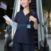 bộ quần áo scrubs cổ tim cao cấp cho nữ màu xanh than