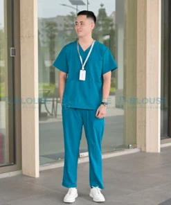bộ quần áo scrubs cổ tim cao cấp màu xanh cổ vịt cho nam