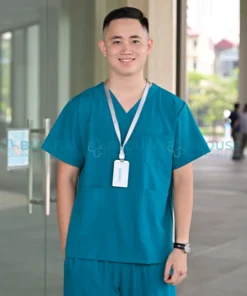 bộ quần áo scrubs cổ tim cao cấp màu xanh cổ vịt cho nam1