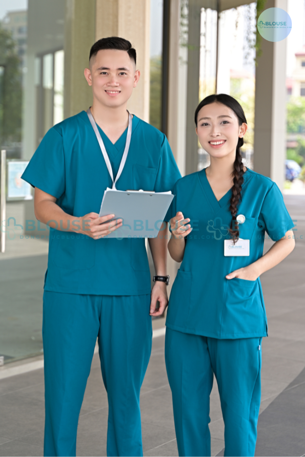 bộ quần áo scrubs cổ tim cao cấp màu xanh cổ vịt cho nam5