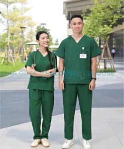 bộ quần áo scrubs cổ tim cao cấp màu xanh lá cho nữ2