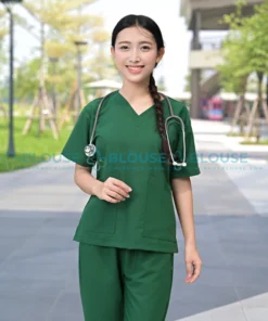 bộ quần áo scrubs cổ tim cao cấp màu xanh lá cho nữ3