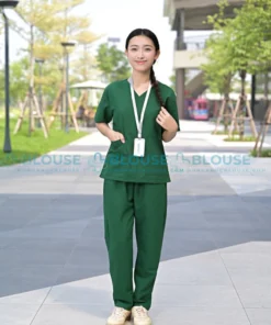 bộ quần áo scrubs cổ tim cao cấp màu xanh lá cho nữ5