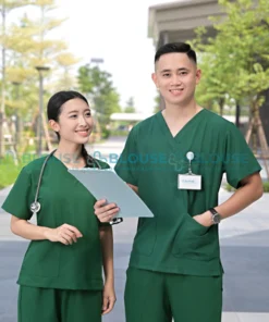 bộ quần áo scrubs cổ tim cao cấp màu xanh lá cho nữ6