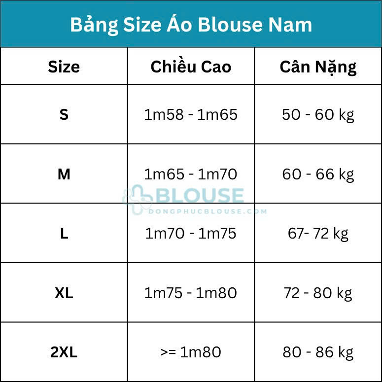 bảng size áo blouse trắng bác sĩ nam