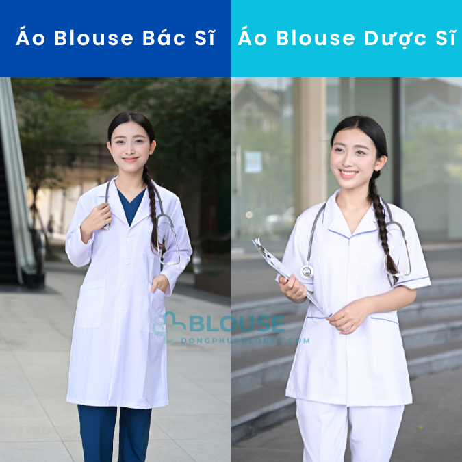 hình ảnh chỉ rõ sự khác biệt giữa áo blouse bác sĩ và dược sĩ