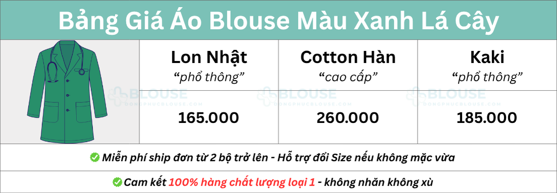 Bảng giá áo blouse kiểu dáng màu xanh lá cây