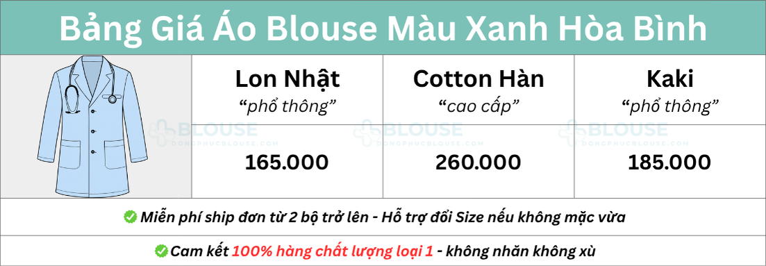 Bảng giá áo blouse màu xanh hòa bình