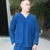 bộ scrubs cổ tim cao cấp kiểu dáng dài tay màu xanh sẫm