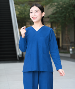 bộ scrubs cổ tim cao cấp kiểu dáng dài tay màu xanh sẫm1