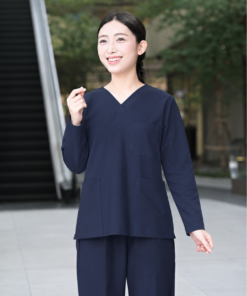 bộ scrubs cổ tim cao cấp kiểu dáng dài tay màu xanh than1